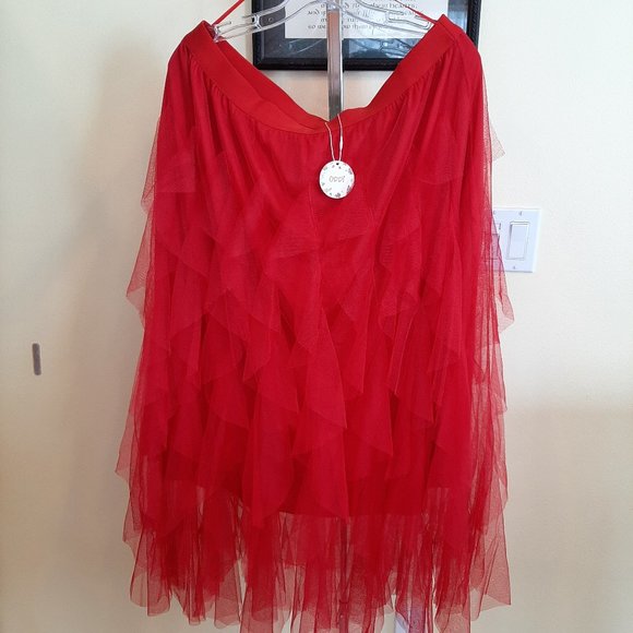 NWT!!! ODDY 2-way Styling RED Tulle Skirt/Strapless Dress - Picture 6 of 11